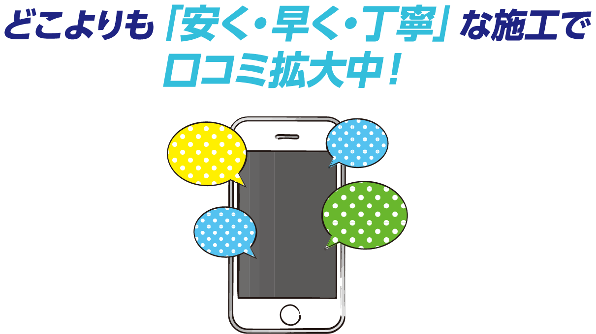 どこよりも安く、早く、丁寧な施工で口コミ拡大中。