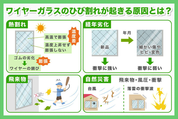 ワイヤーガラスのひび割れが起きる4つの原因とは？