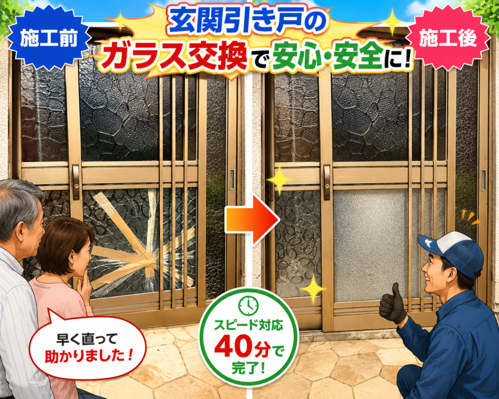 【栃木県宇都宮市】玄関ガラスの修理