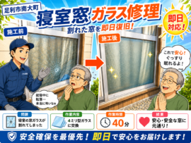【栃木県足利市】掃き出し窓ガラスの修理