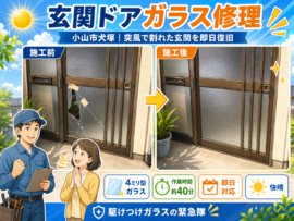 【栃木県小山市】玄関ガラスの修理