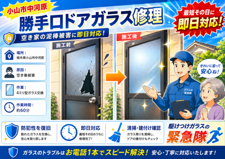 【栃木県小山市】勝手口ドアのガラス修理の施工事例