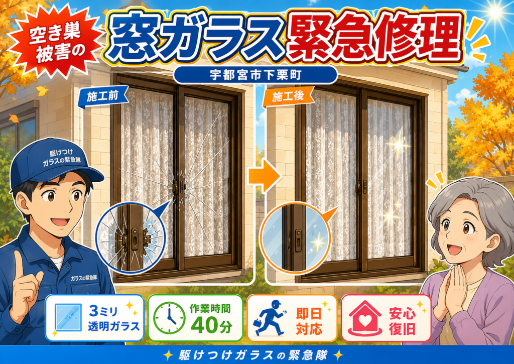 【栃木県宇都宮市】掃き出し窓ガラスの修理