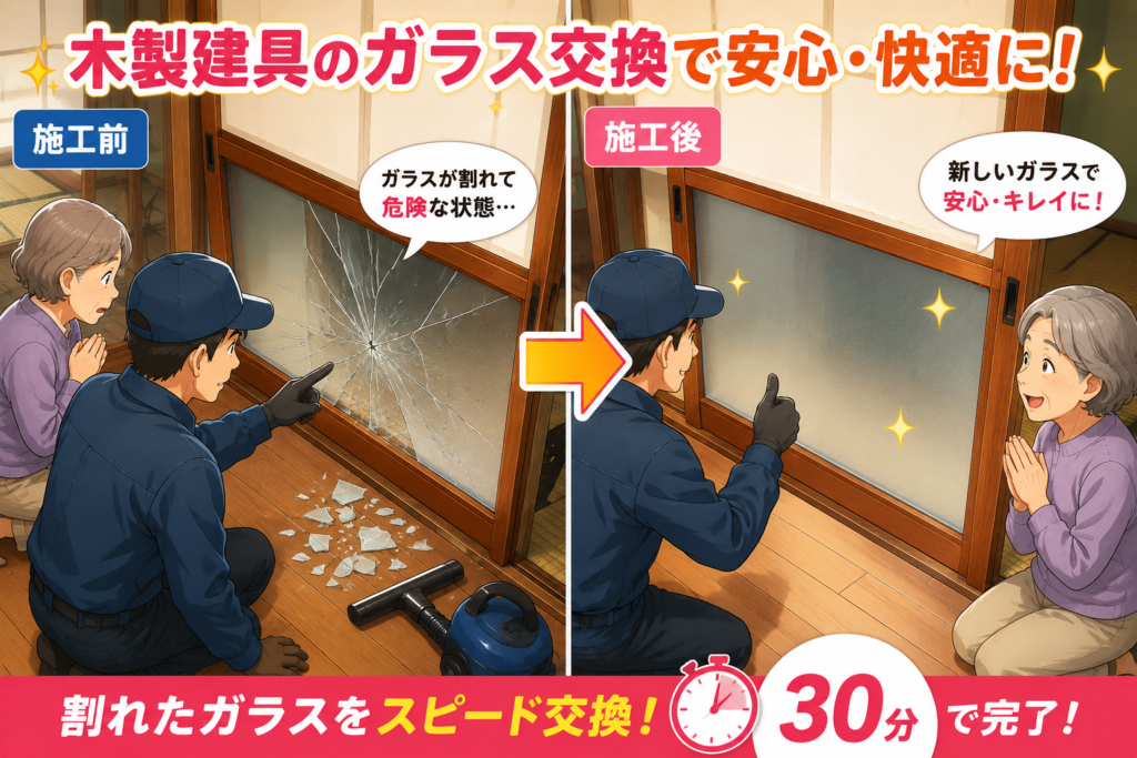 【栃木県小山市】室内木枠のガラス
