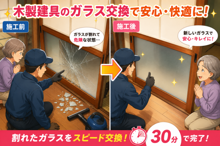 【栃木県小山市】室内木枠のガラスの施工事例