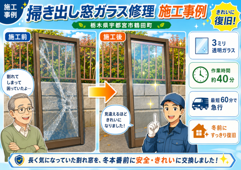 【栃木県宇都宮市】透明ガラス修理の施工事例