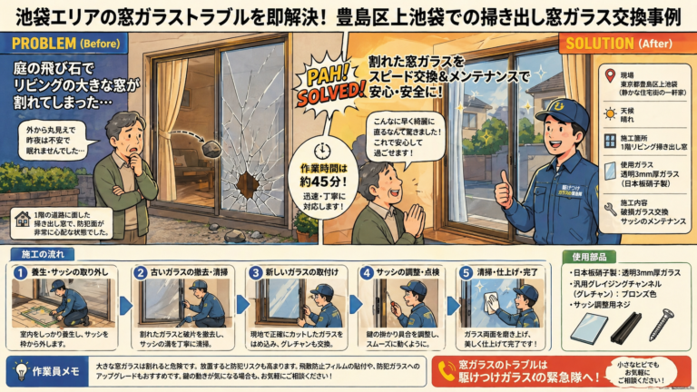 【東京都豊島区
】透明ガラス修理の施工事例
