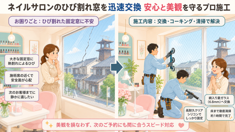 【埼玉県川越市】網入りガラス修理の施工事例