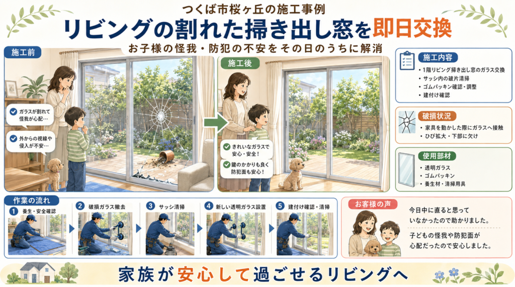 【茨城県つくば市】透明ガラス修理