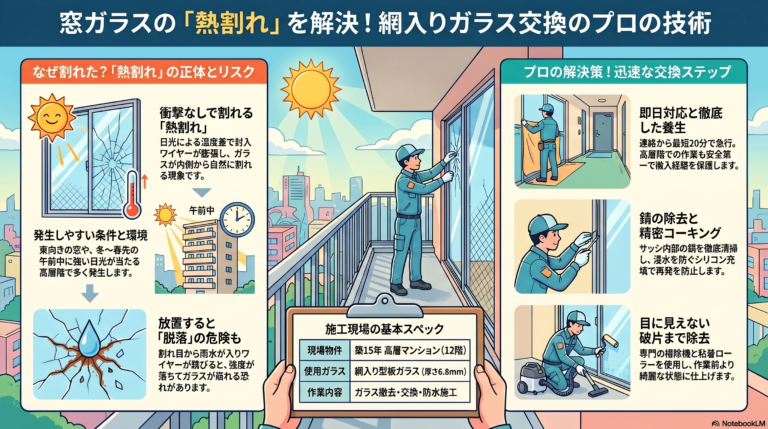 【東京都豊島区】網入りガラス修理の施工事例