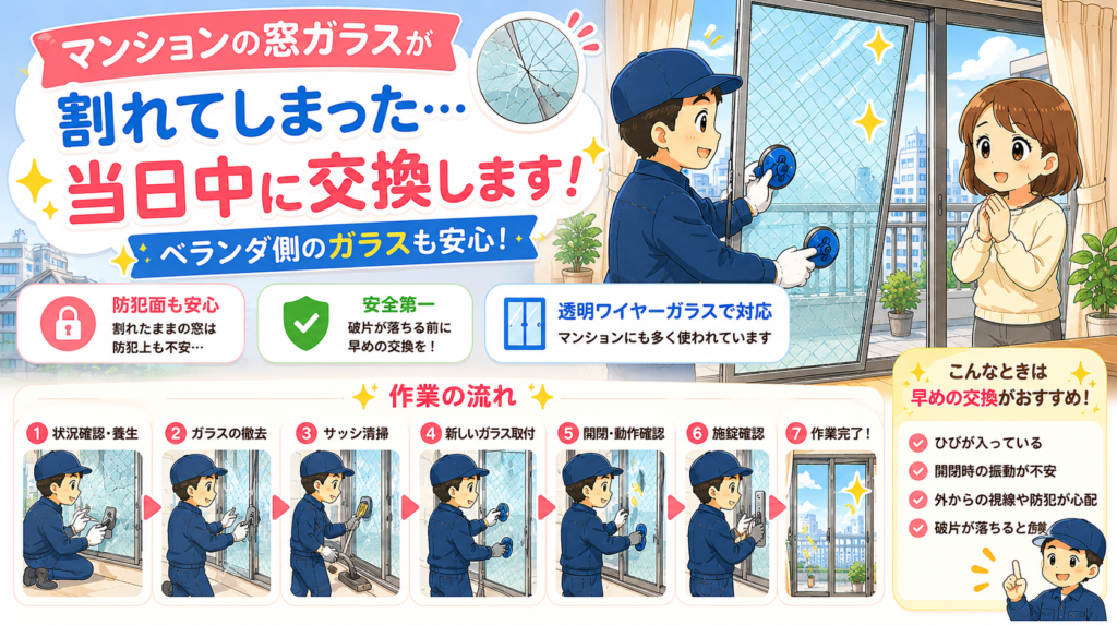 【東京都新宿区】網入りガラス修理