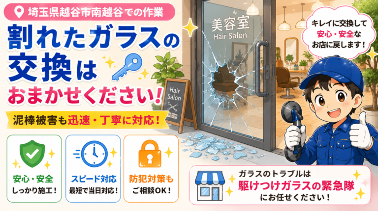 【埼玉県越谷市】透明ガラス修理の施工事例