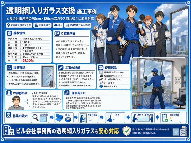 【東京都新宿区】網入りガラス修理の施工事例