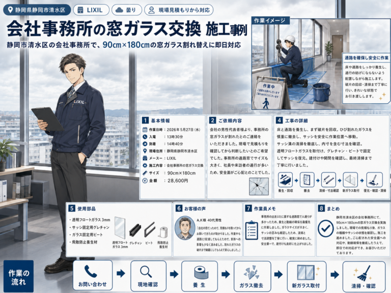 【静岡県静岡市】透明ガラス修理の施工事例