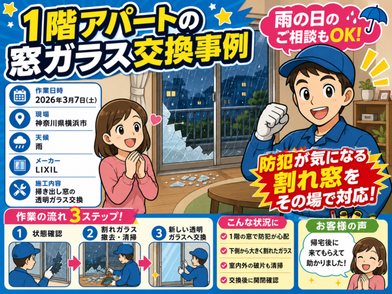 【神奈川県横浜市】透明ガラス修理の施工事例