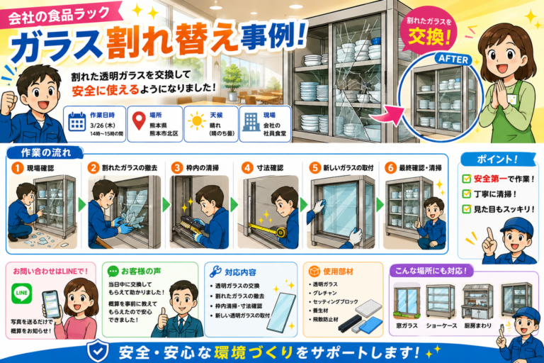 【 熊本県熊本市】透明ガラス修理の施工事例