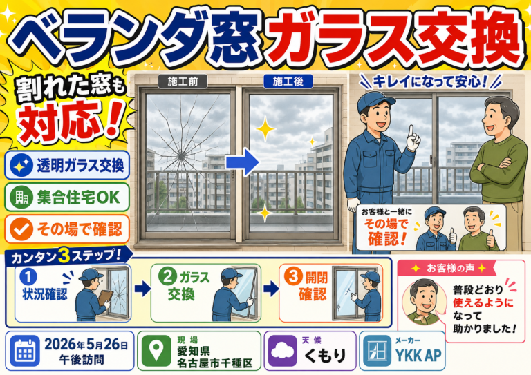 【愛知県名古屋市】透明ガラス修理の施工事例