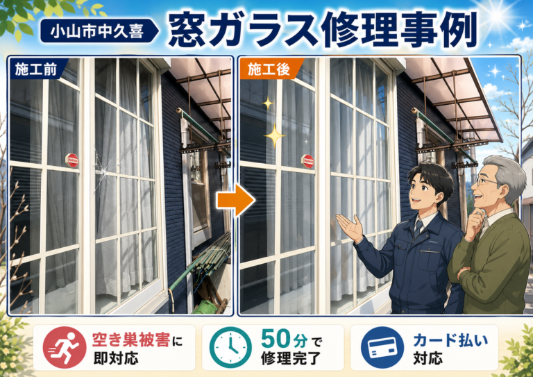【栃木県小山市】透明ガラス修理の施工事例