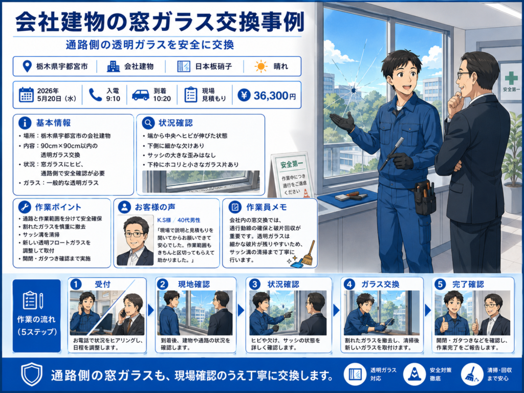 【栃木県宇都宮市】透明ガラス修理