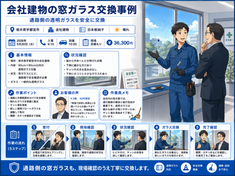 【栃木県宇都宮市】透明ガラス修理の施工事例