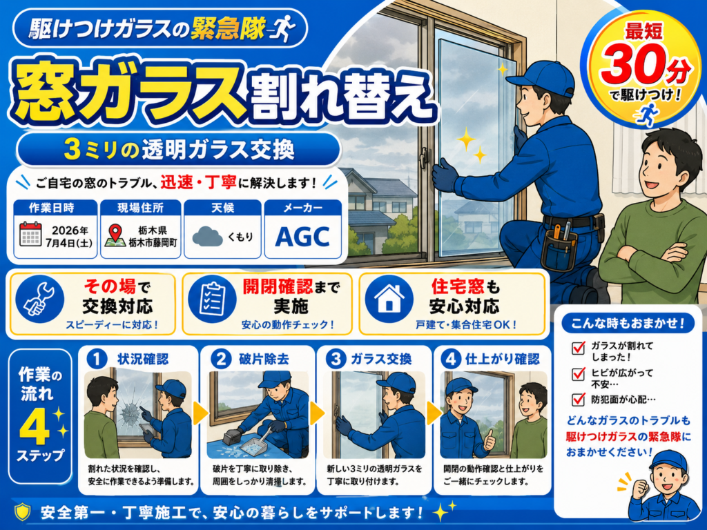 【栃木県栃木市】透明ガラス修理