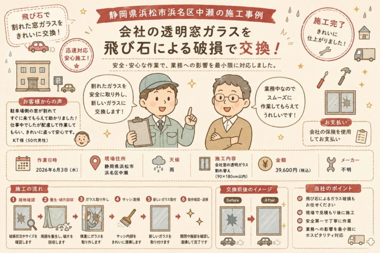 【静岡県浜松市】透明ガラス修理の施工事例